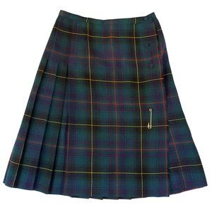 Vintage Aljean Wool Skirt Women's 10 Black Watch Plaid Scottish Midi Wrap Kilt